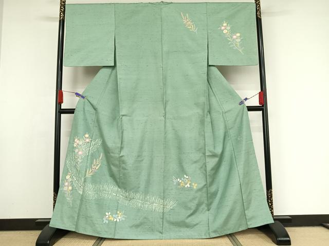 平和屋着物●訪問着　作家物　紬地　ろうけつ染め　草花文　ますいわ屋扱い　正絹　逸品　AAAX0361np