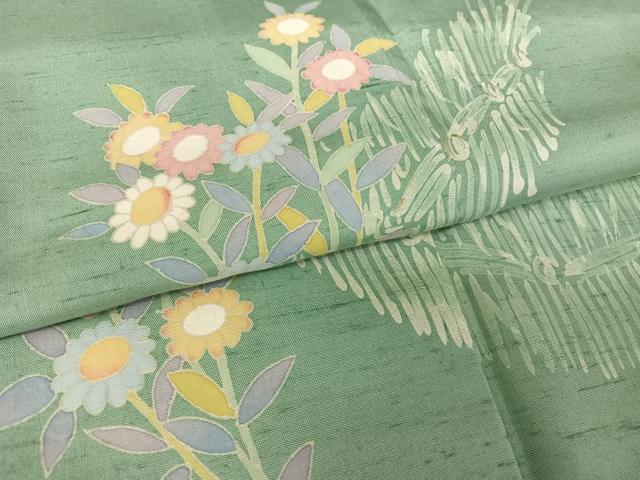 平和屋着物○訪問着 作家物 紬地 ろうけつ染め 草花文 ますいわ屋