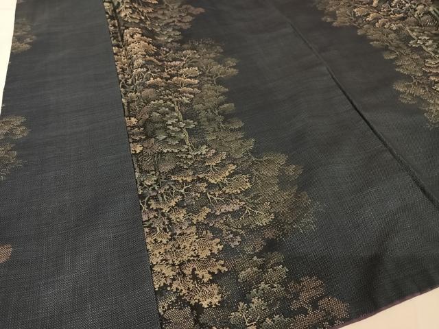 平和屋着物○本場大島紬 カタス9マルキ 樹林文 黒地 正絹 逸品 AAAY4778ck