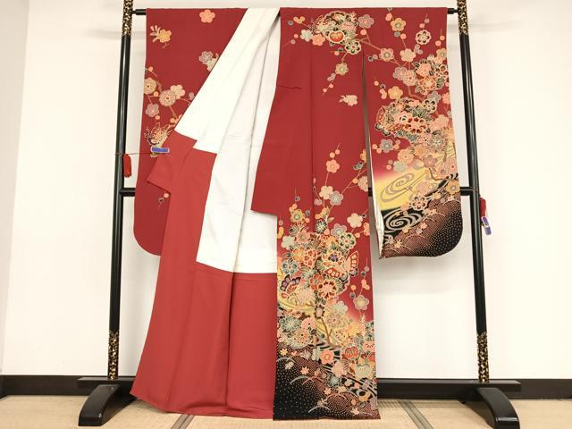 平和屋着物○紅型 振袖 雪輪花蝶文 暈し染め 正絹 逸品 AAAX0363np