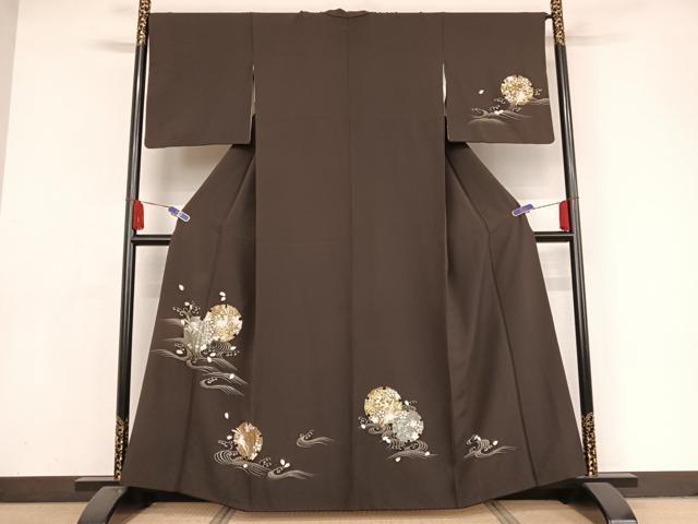 平和屋着物●訪問着　手描き　雪輪に兎　暈し染め　金彩　正絹　逸品　AAAX0364np