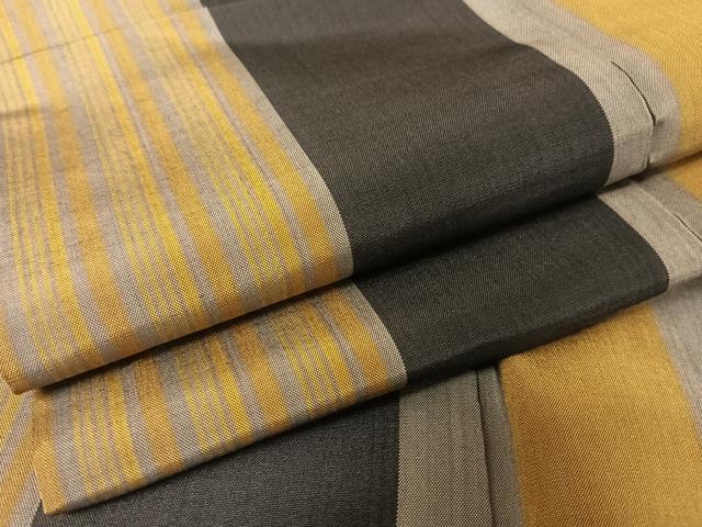 平和屋着物●本場黄八丈　黒八丈　平織　紬　縞　正絹　逸品　AAAX0394np