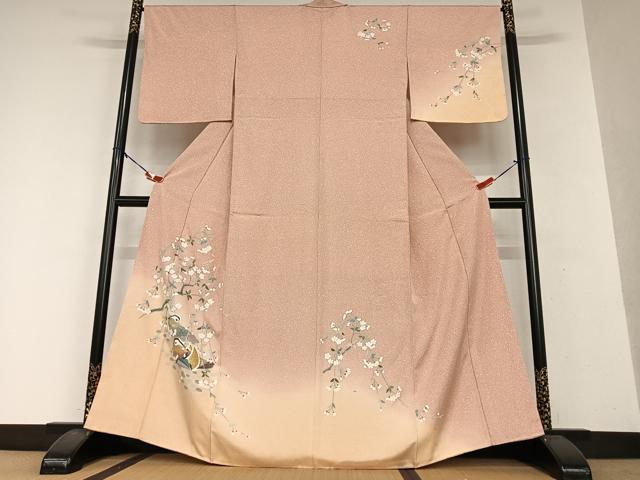 平和屋着物○訪問着 友禅 鴛鴦文 枝垂れ桜 暈し染め 金銀彩 正絹