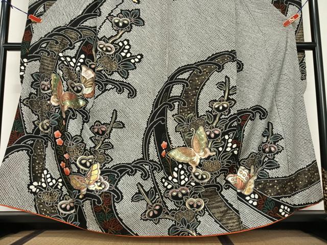 平和屋着物●豪華振袖　刺繍　ふくれ織　花蝶文　暈し染め　金銀彩　やまと誂製　正絹　逸品　BAAT7240hv 平和屋着物○豪華振袖 刺繍 ふくれ織 花蝶文 暈し染め 金銀