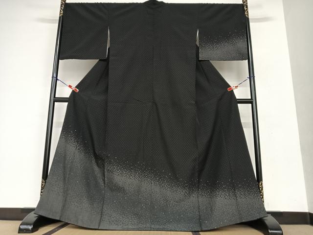 平和屋着物●本塩沢　訪問着　霞文　黒地　正絹　逸品　AAAX0570zg