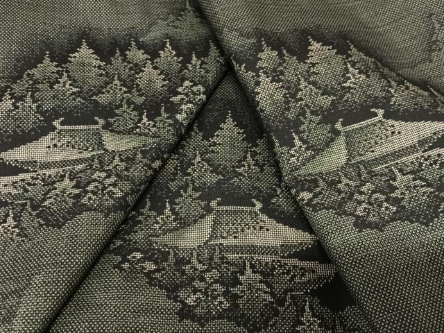 平和屋着物●本場大島紬　カタス9マルキ　樹林文　黒地　正絹　逸品　AAAY4778ck 平和屋着物○本場大島紬 カタス9マルキ 樹林文 黒地 正絹 逸品 AAAY4778ck