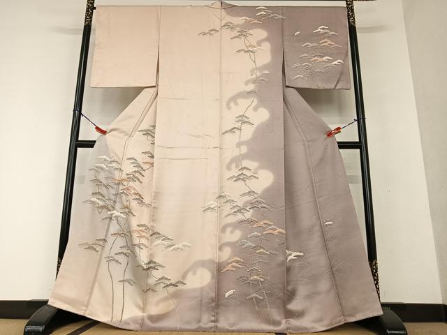 平和屋着物●訪問着　友禅　駒刺繍　松　暈し染め　西武百貨店扱い　正絹　逸品　AAAX0585zg