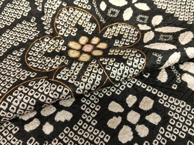 平和屋着物●訪問着　絞り　結び紐花文　黒地　金彩　正絹　逸品　未使用　AAAX0594zg