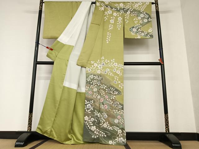 平和屋着物●訪問着　松葉散らし　ぼかし染め　金彩　正絹　逸品　DAAX8502du 平和屋着物○訪問着 松葉散らし ぼかし染め 金彩 正絹 逸品 DAAX8502du