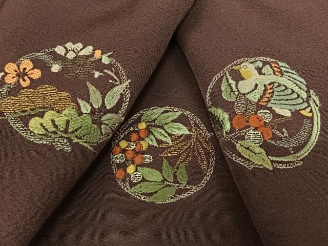 平和屋着物○訪問着 刺繍 花鳥丸文 金彩 正絹 逸品 AAAX0602zg