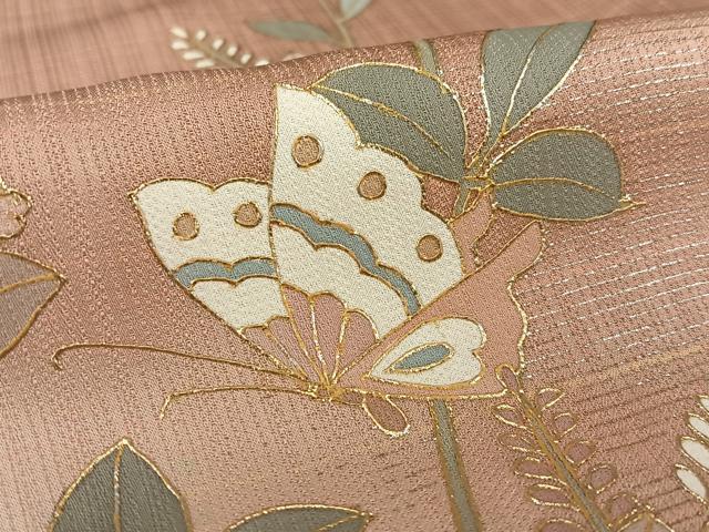 平和屋着物○訪問着 駒刺繍 花蝶文 橘 暈し染め 金彩
