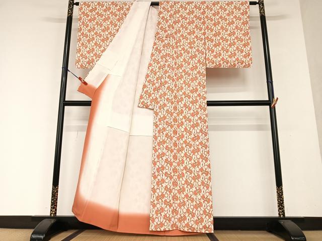 平和屋着物■上質な小紋　型染め　舞花文　逸品　未使用　CAAG5794ng 平和屋着物○上質な小紋 型染め 舞花文 正絹 逸品 AABA7953ck