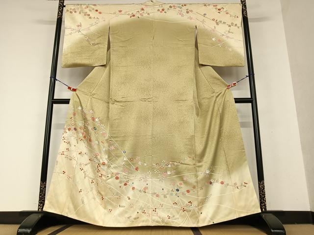 平和屋着物○訪問着 駒刺繍 花籬文 橘 暈し染め 金彩