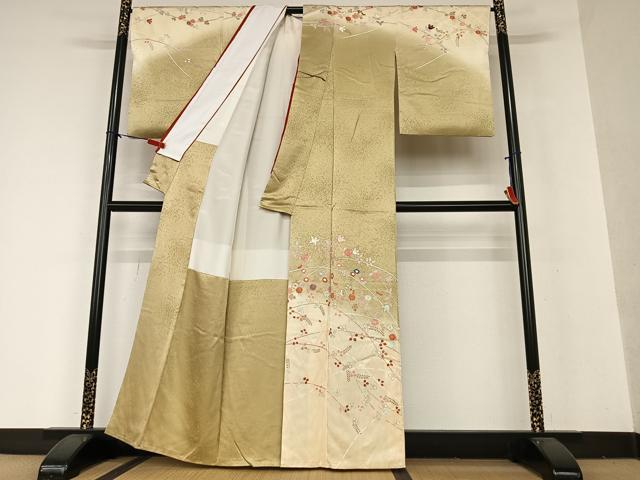 平和屋着物○訪問着 駒刺繍 花籬文 橘 暈し染め 金彩