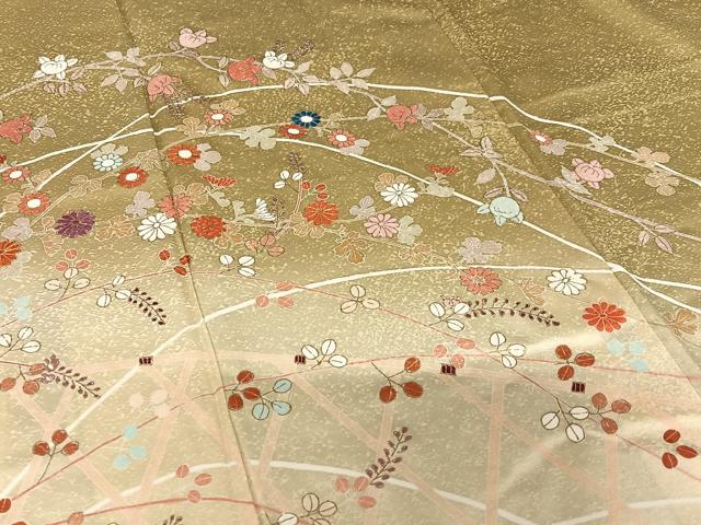 平和屋着物○訪問着 駒刺繍 花籬文 橘 暈し染め 金彩