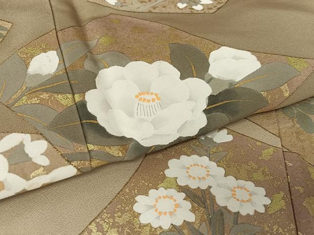 平和屋着物○訪問着 色紙重ね草花文 暈し染め 黒地 金彩 正絹