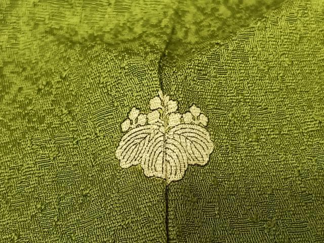 平和屋着物○上質な色無地 紋意匠 草色 正絹 逸品 AAAX0800zg