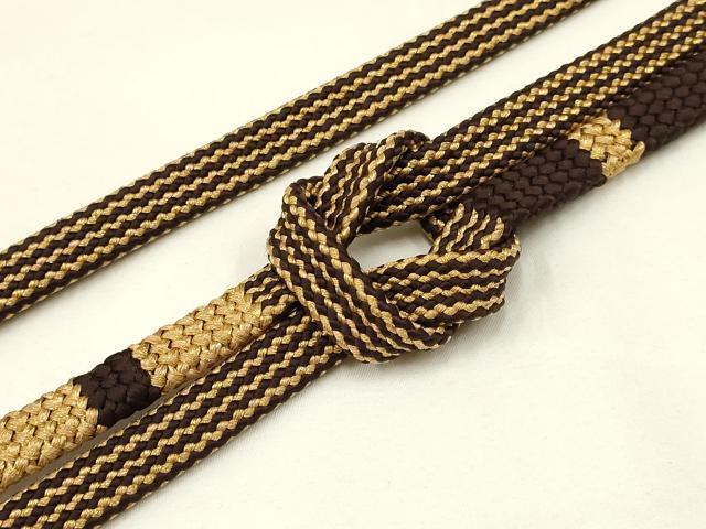 平和屋着物●和装小物　上質な帯締め　平田紐　紐一條　内記翌檜組　金糸　扇面房　逸品　AAAX2982ay