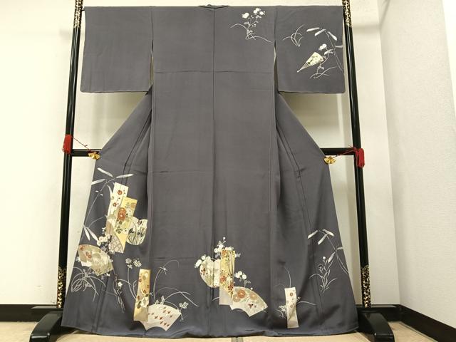 平和屋着物●訪問着　地紙草花文　金彩　正絹　逸品　AAAX3583ph