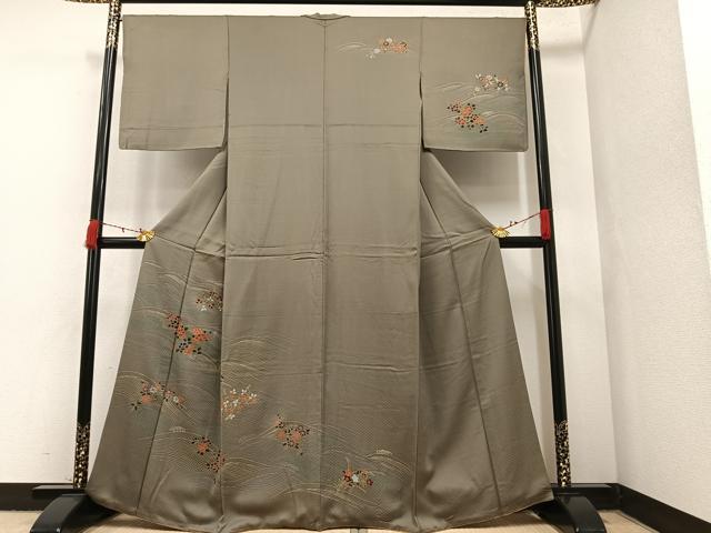 平和屋着物●訪問着　立波草花文　金彩　正絹　逸品　AAAX4152ph