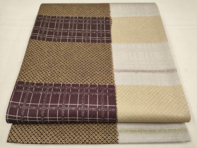 平和屋着物●全通柄袋帯　色紙間道　金彩　銀通し地　正絹　逸品　AAAX4267wj