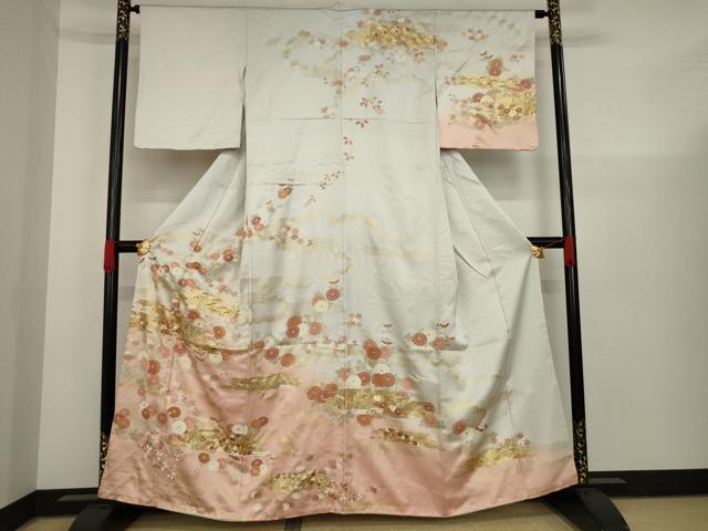 平和屋着物●訪問着　駒刺繍　渡り橋花文　暈し染め　金彩　鈴乃屋扱い　正絹　逸品　AAAX6970ck