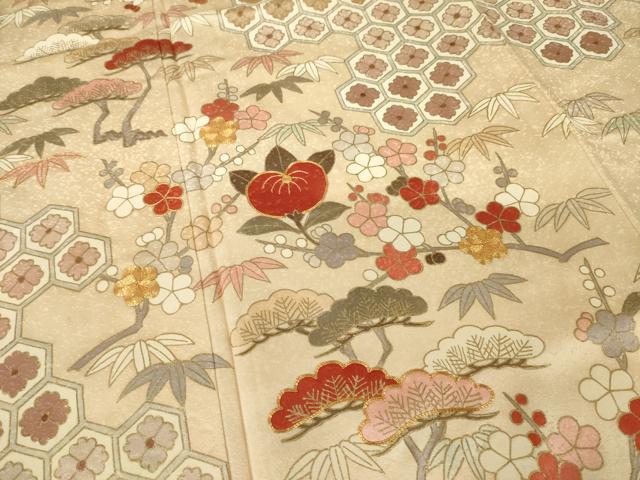 平和屋着物○訪問着 駒刺繍 吉祥花文 金彩 正絹 逸品 AAAX6971ck