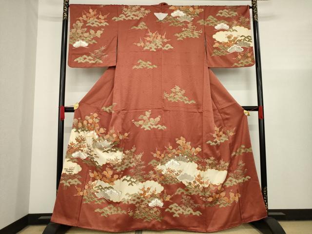 平和屋着物●訪問着　駒刺繍　松竹梅吉祥文　金彩　正絹　逸品　未使用　AAAX6974ck