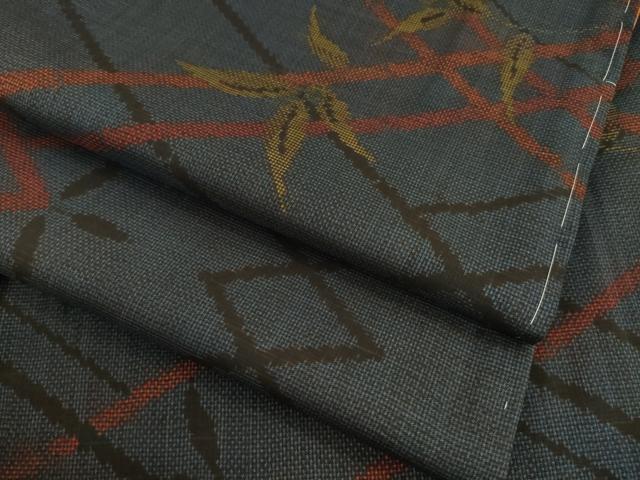 平和屋着物●本場大島紬　一元7マルキ　幾何学枝葉文　正絹　逸品　未使用　AAAX6978ck