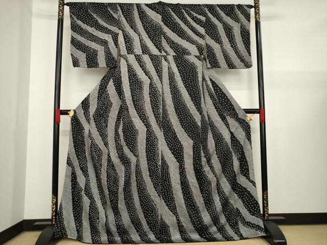 平和屋着物●訪問着　絞り　黒地　正絹　逸品　AAAX6996ck