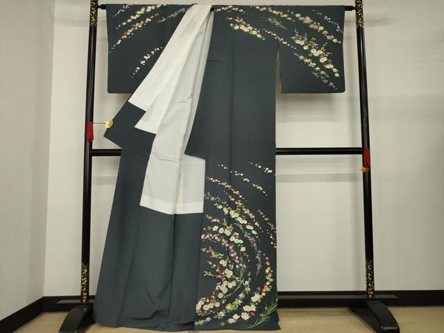 平和屋着物○本加賀友禅作家 窪田裕兆 訪問着 刺繍 草花文