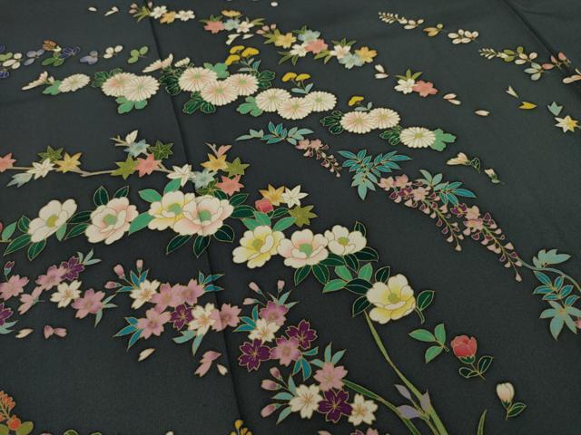 平和屋着物○本加賀友禅作家 窪田裕兆 訪問着 刺繍 草花文