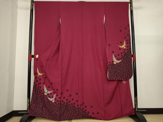 平和屋着物●染色作家　斉藤三才　振袖　花鳥文　金彩　正絹　逸品　AAAX8329ck