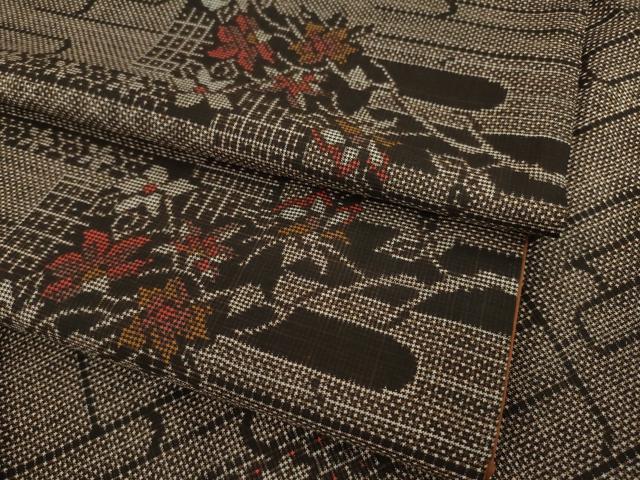 平和屋着物●本場大島紬　一元7マルキ　エ霞色紙花文　正絹　逸品　AAAX8334ck