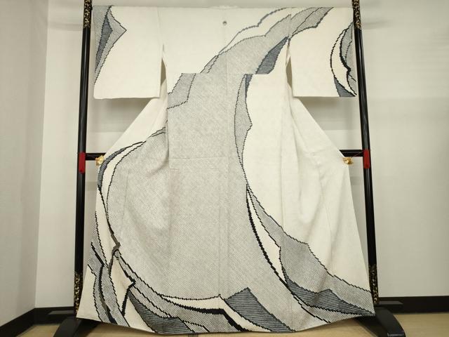 平和屋着物●訪問着　総絞り　幾何学文様　金糸　正絹　逸品　AAAX8335ck