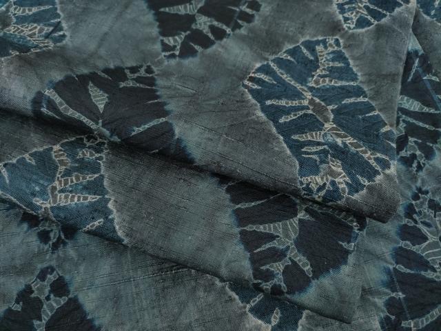 平和屋着物●上質な小紋　紬地　絞り　藍　菱文　正絹　逸品　AAAX8340ck