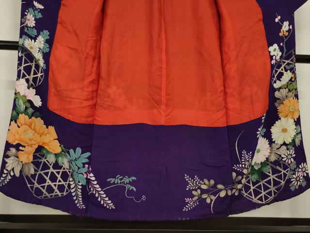 平和屋本店●アンティーク　大正ロマン　振袖　中国三大刺繍　相良刺繍　花篭文　正絹　逸品　AABF7056ck 平和屋本店○アンティーク 大正ロマン 振袖 中国三大刺繍 相良刺繍