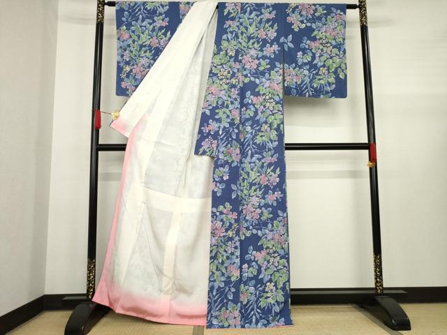 平和屋着物○訪問着 紬地 ろうけつ染め 草花文 正絹 逸品 DAAU0702tw