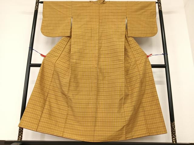 平和屋着物●本場黄八丈　平織　格子　正絹　逸品　AAAY0038zg