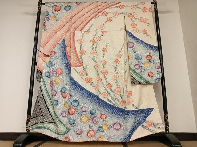 平和屋着物●豪華振袖　総絞り　舞花文　正絹　逸品　AAAY0061zg