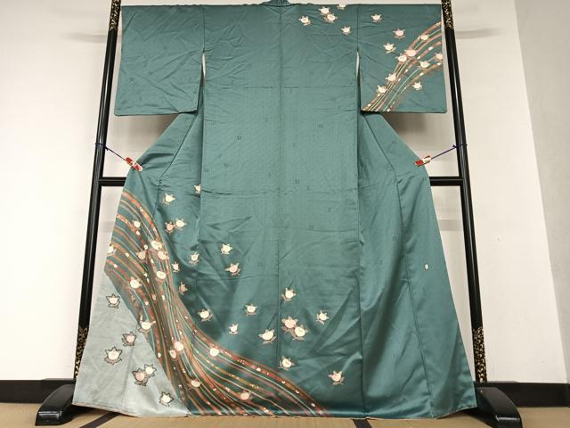 平和屋着物●十日町老舗ブランド　吉澤友禅　吾妻徳穂　訪問着　駒刺繍　橘　金彩　正絹　逸品　AAAY0065zg