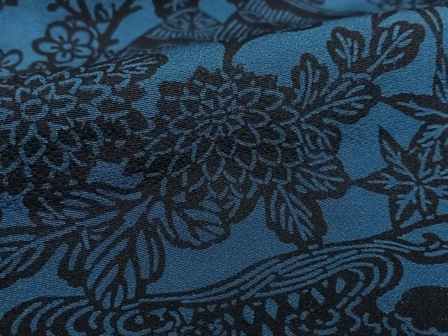 平和屋着物○本藍 小紋 型染め 風景草花文 正絹 逸品 AAAY0077zg