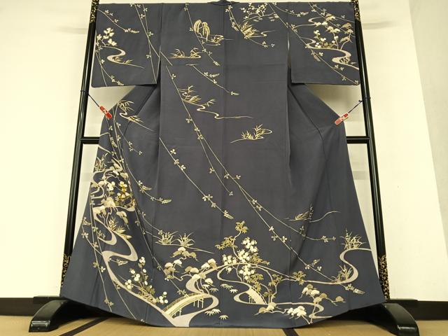 平和屋着物○訪問着 駒刺繍 光琳菊笹松文 金彩 正絹 逸品 AAAY0078zg