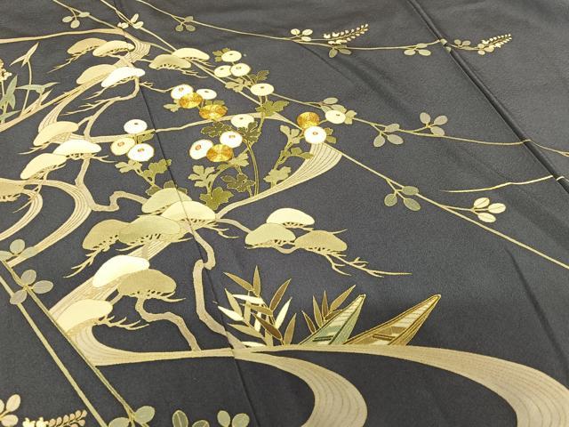 平和屋着物○訪問着 駒刺繍 光琳菊笹松文 金彩 正絹 逸品 AAAY0078zg