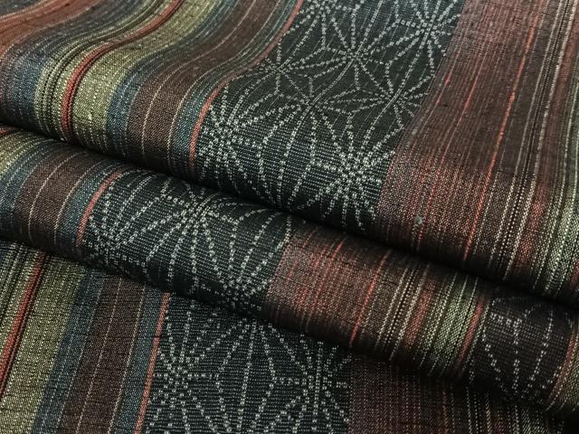 平和屋着物●上質な紬　麻の葉間道　縞　正絹　逸品　AAAY0089zg