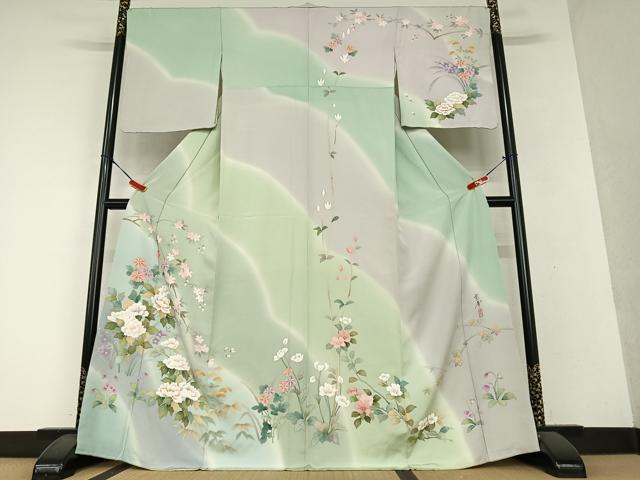 平和屋着物●訪問着　作家物　枝花文　暈し染め　正絹　逸品　AAAY0097zg