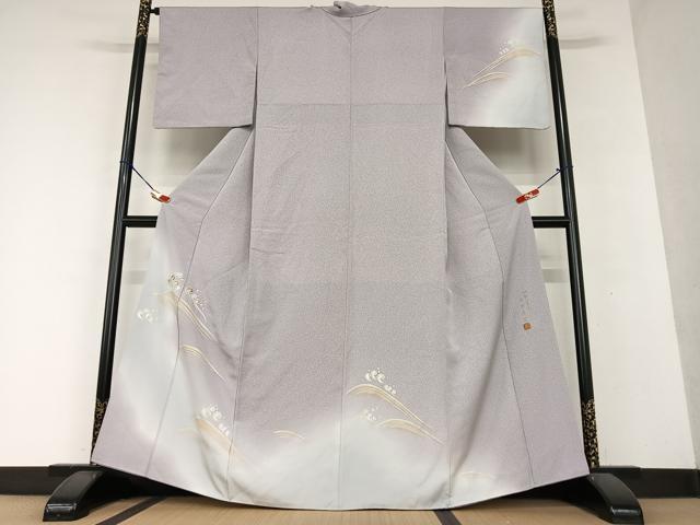 平和屋着物●伝統工芸士　山本富男　訪問着　刺繍　立波文　暈し染め　金糸　金彩　正絹　逸品　AAAY0098zg