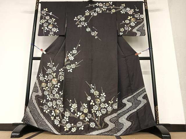 平和屋着物●訪問着　絞り　刺繍　枝花文　金銀彩　正絹　逸品　AAAY0099zg