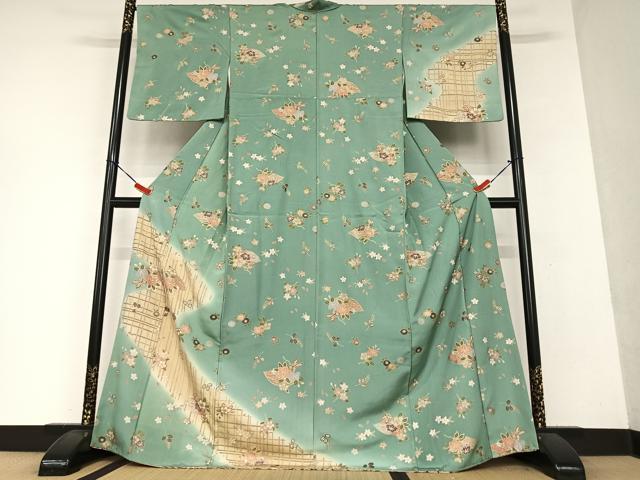 【逸品】●作家訪問着●縮緬●流水文様● Yahoo!オークション - 時代屋 裄64.4cm 秀逸品 作家物 極上