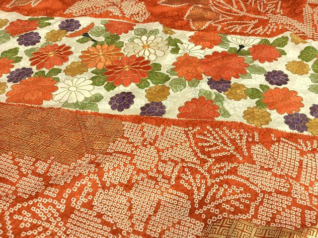 平和屋着物○豪華振袖 駒刺繍 絞り 草花文 金彩 正絹 逸品 AAAY0148zg